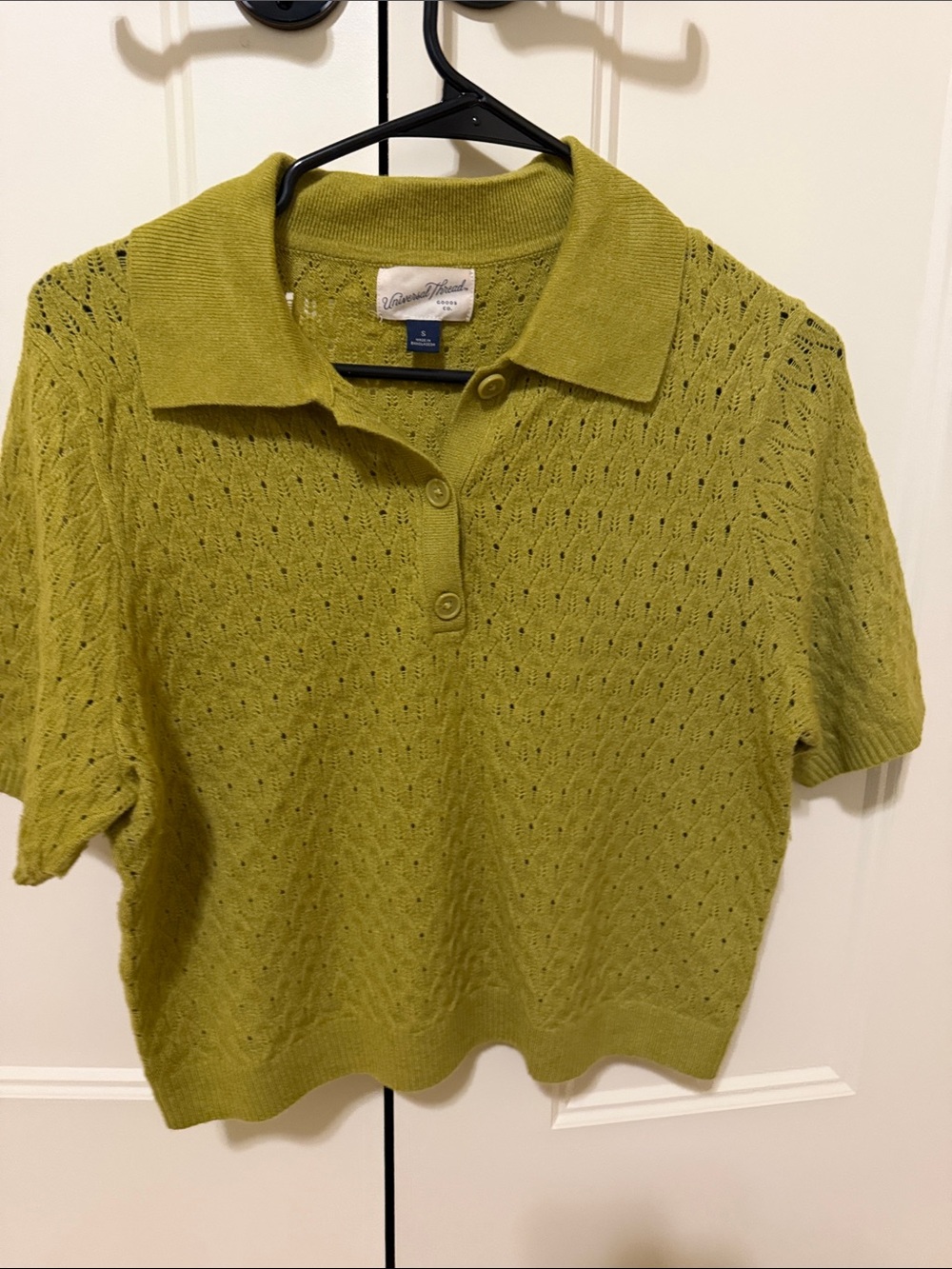 Universal Thread Olive Green Pointelle Polo Knit Top